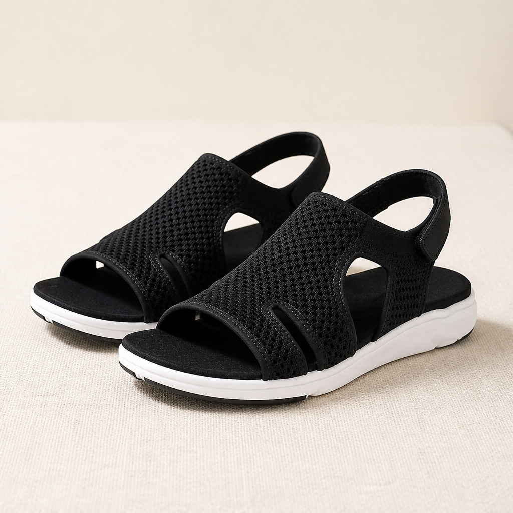 AeroLuxe™ – Cushioned Mesh Slingback Sandals with Velcro Strap