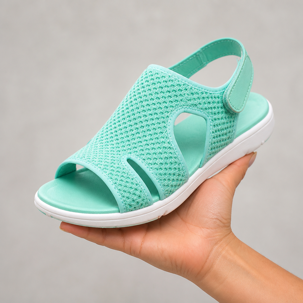 AeroLuxe™ – Cushioned Mesh Slingback Sandals with Velcro Strap