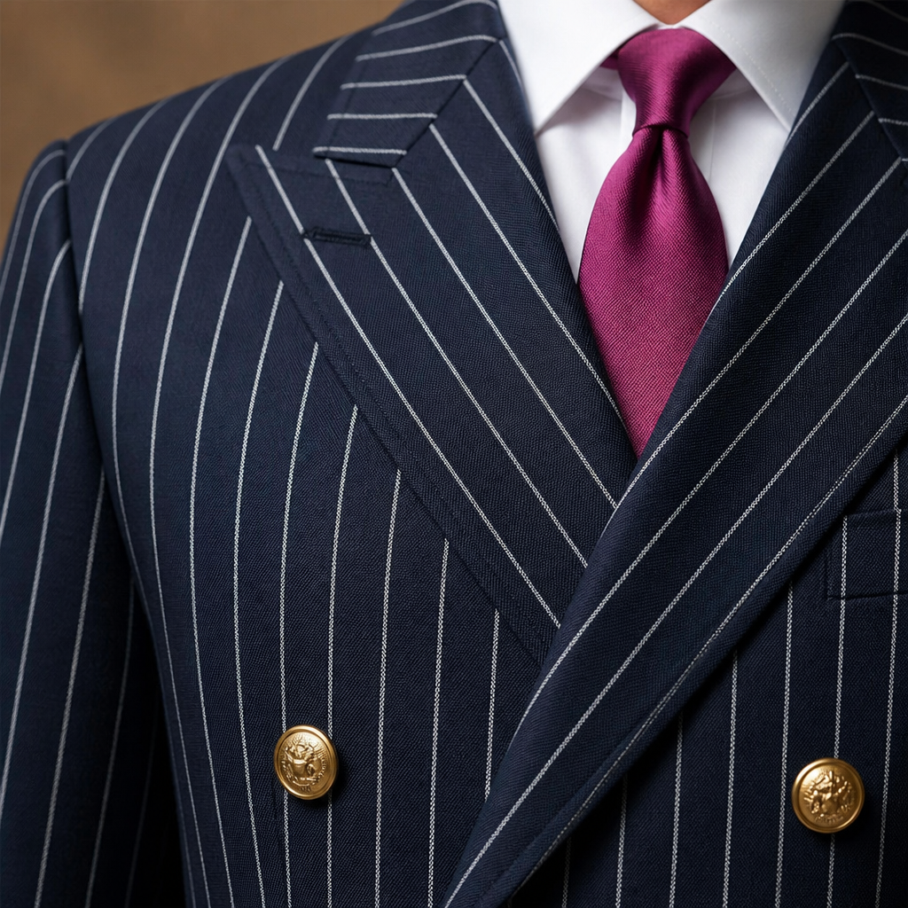 Voltura™ – Pinstripe Double-Breasted Suit with Peaked Lapels