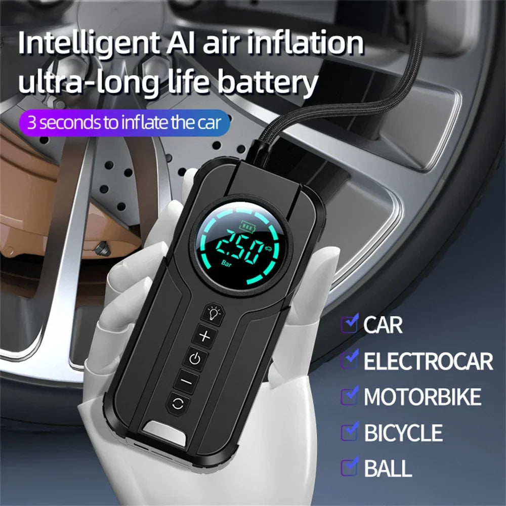 4-in-1 Car Battery Booster with Tire Pump and Power Bank