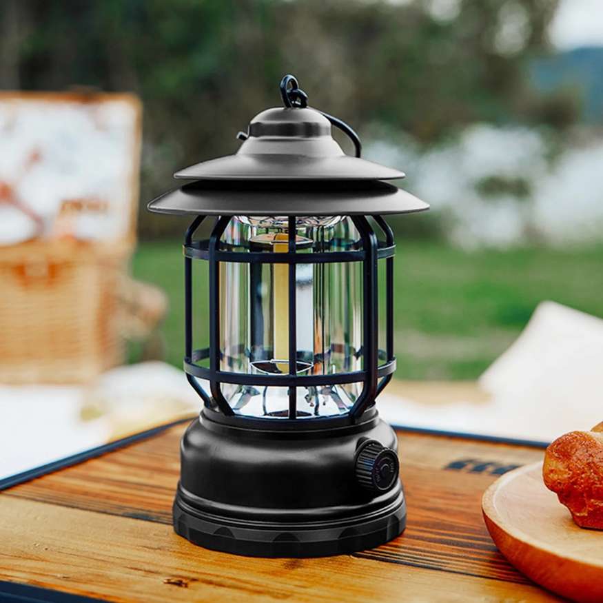 Dimmable Vintage-Style LED Lantern for Camping – Rechargeable Light