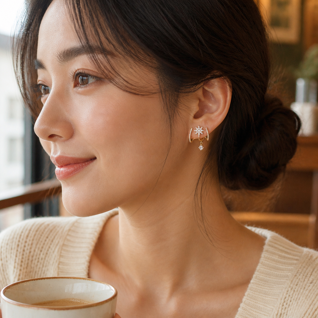 LumaVive™ – Sparkling Starburst Cuff Earrings with Multi-Piercing Illusion