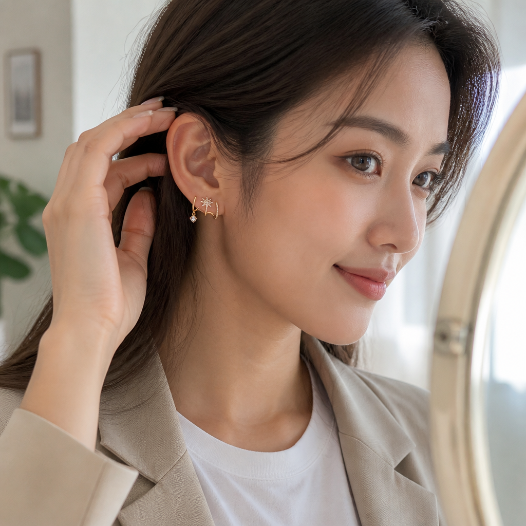 LumaVive™ – Sparkling Starburst Cuff Earrings with Multi-Piercing Illusion