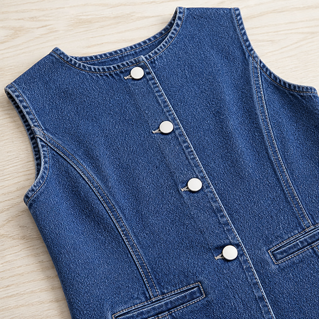 MarzaBelle™ – Tailored Sleeveless Denim Top and Shorts Co-Ord Set