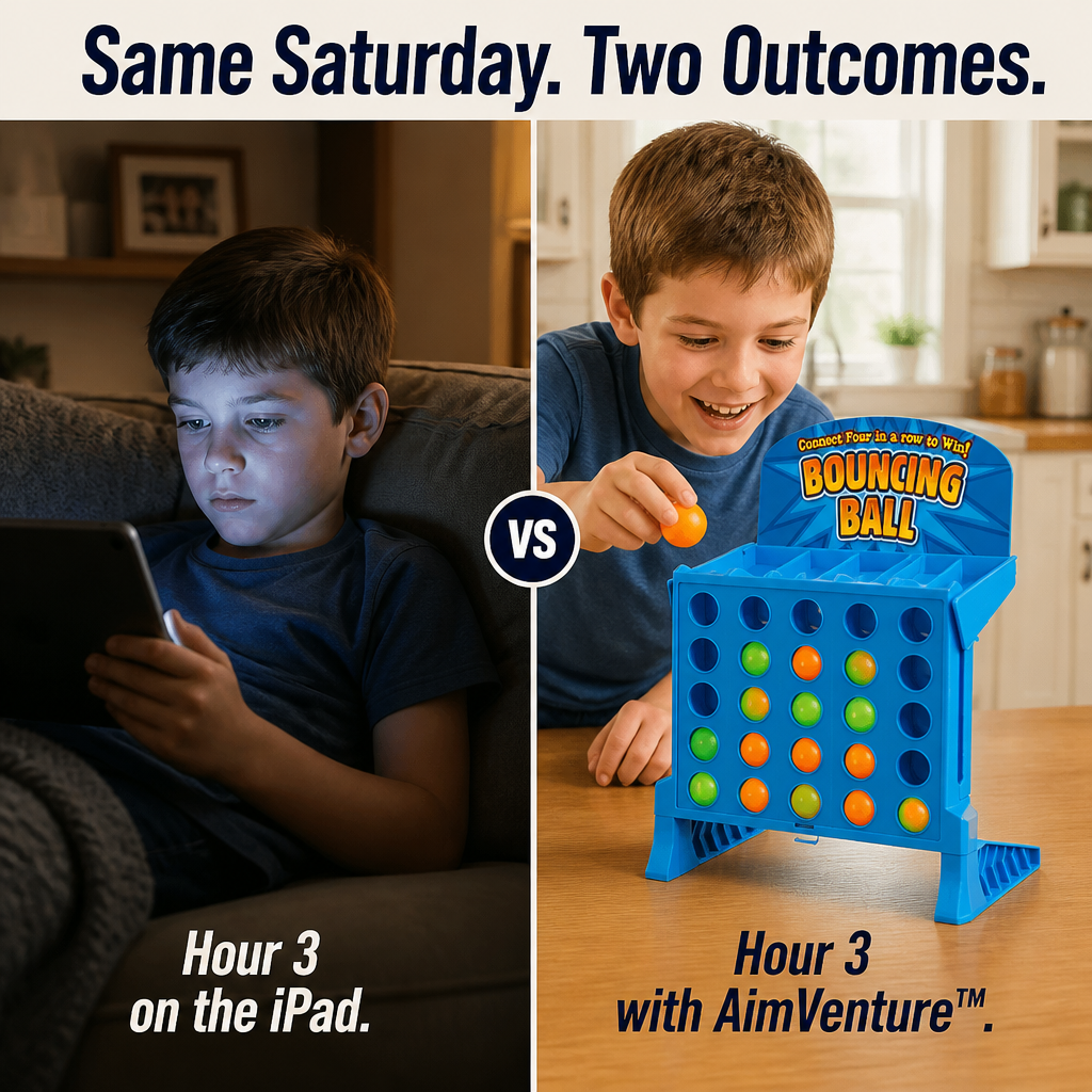 AimVenture™ — Bounce-Shoot Connect 4 That Gets Kids Off Screens and Laughing Loud