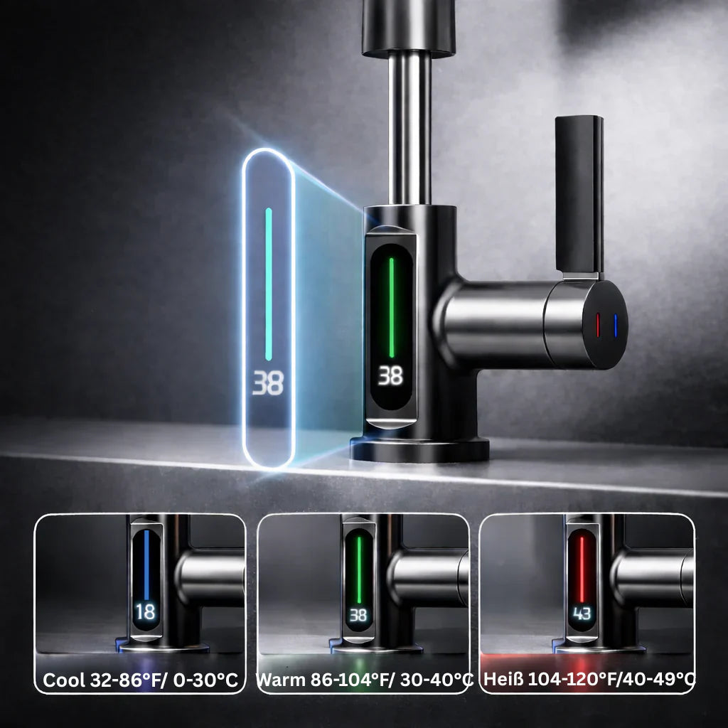 Retractable Kitchen Faucet with LED Light and 5 Spray Options