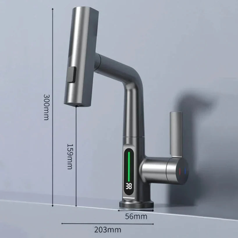 Retractable Kitchen Faucet with LED Light and 5 Spray Options