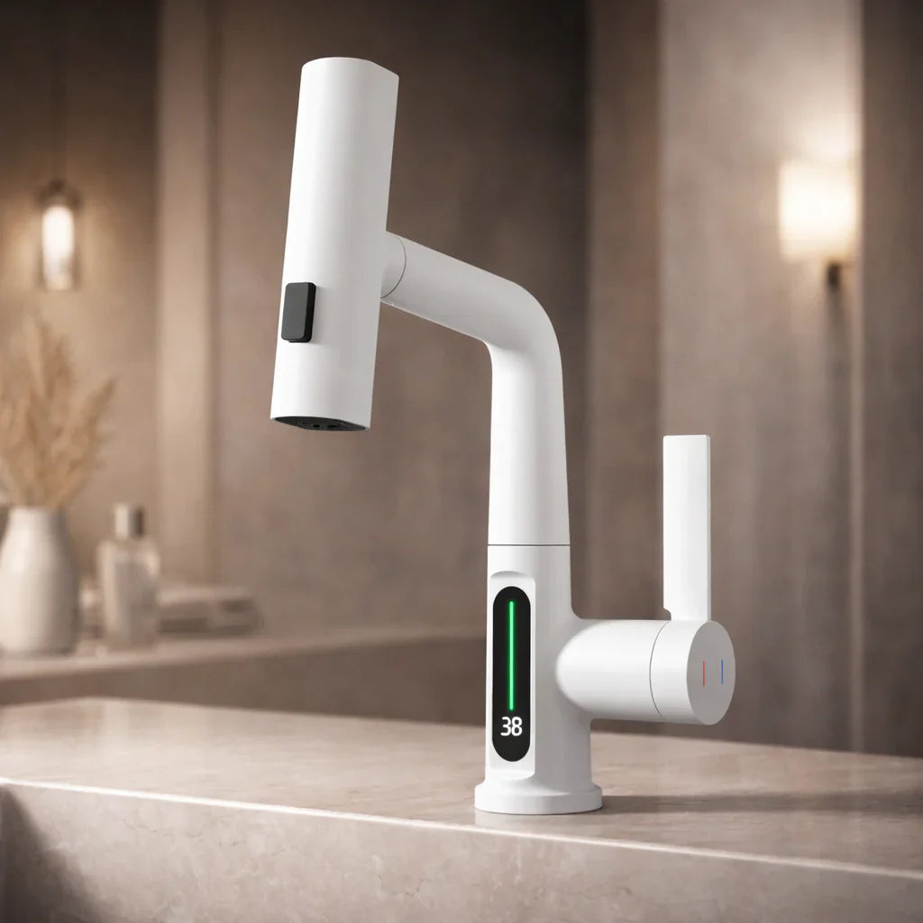 Retractable Kitchen Faucet with LED Light and 5 Spray Options