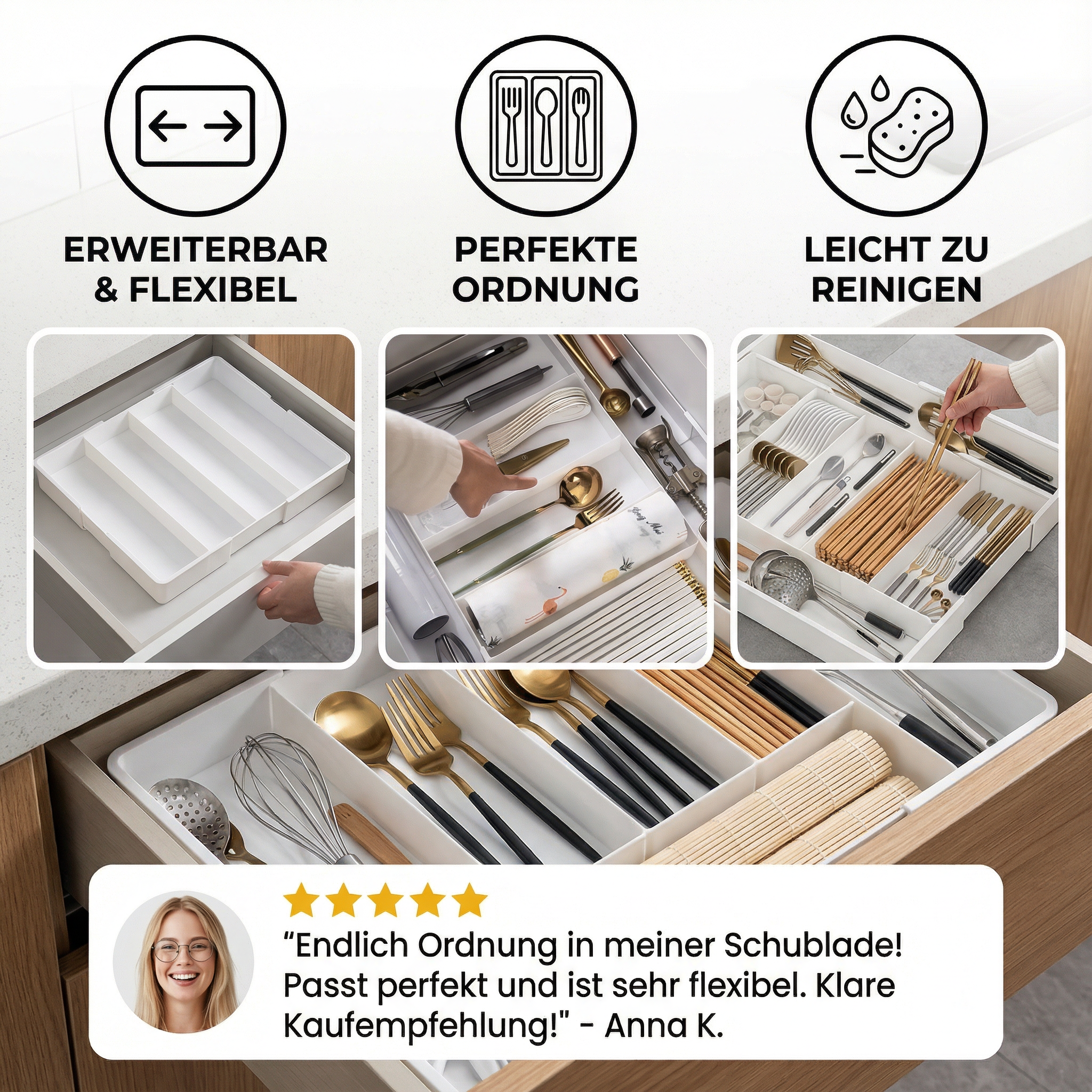 Drawer Organizer for Kitchen and Home
