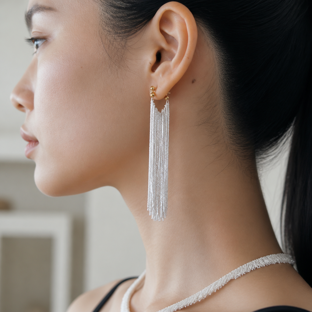 CascadeAura™ – Shimmering Waterfall Tassel Earrings with Hypoallergenic Finish