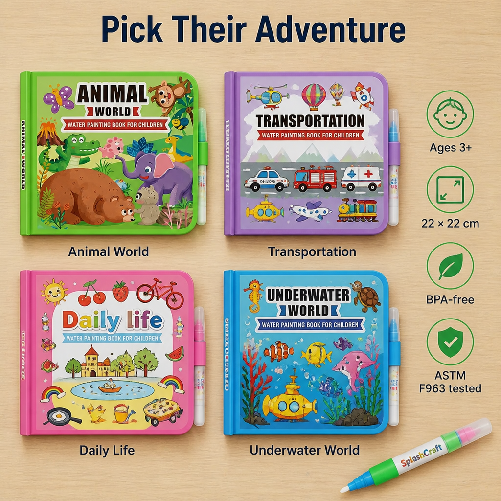 SplashCraft™ — Hand Kids Hours of Quiet Colouring Without a Single Stain