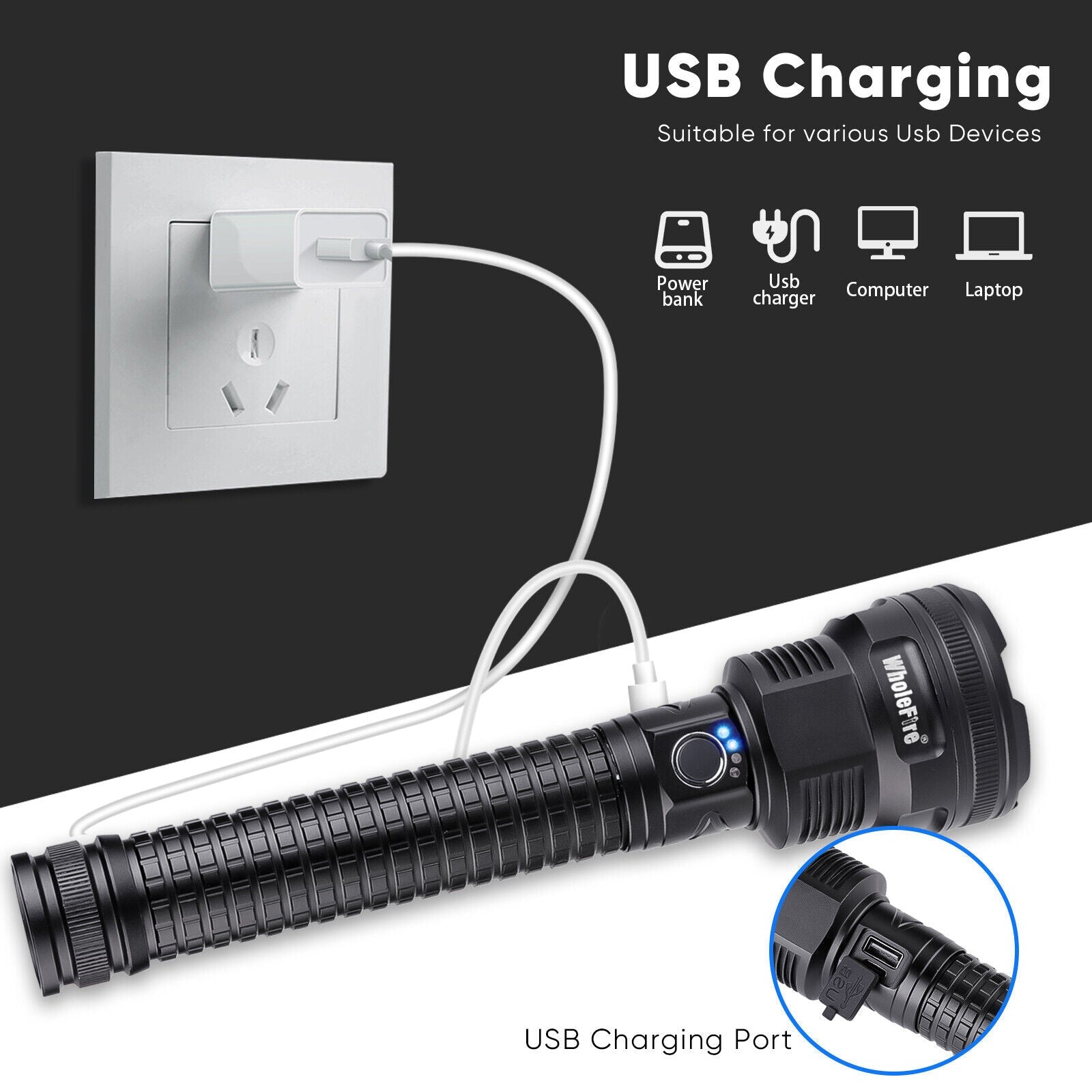 USB Rechargeable Tactical Flashlight with XHP90 LED Technology