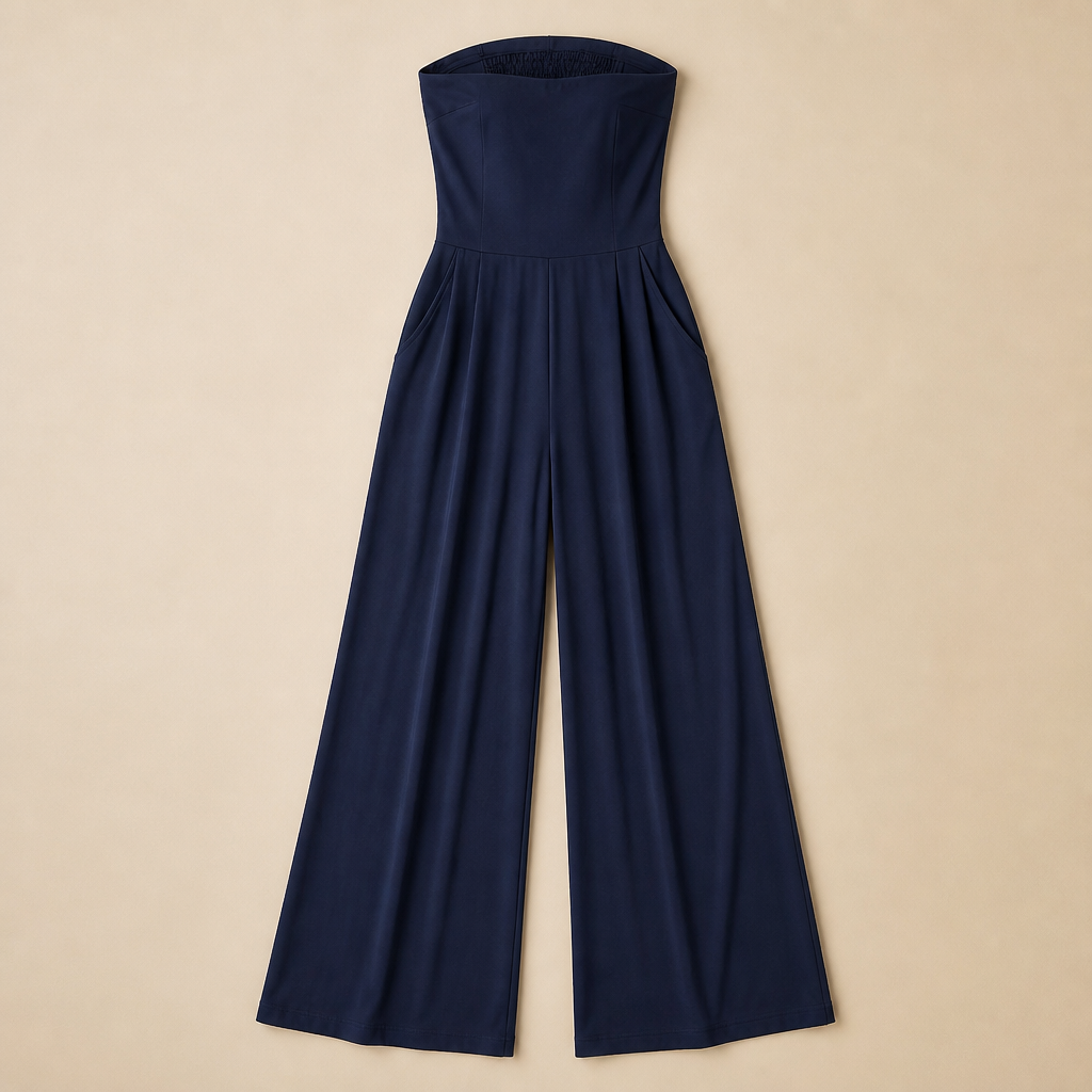 Solenne™ – Elegant Strapless Wide-Leg Jumpsuit with Smocked Back