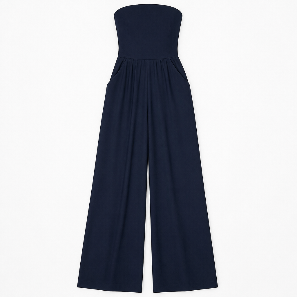 Solenne™ – Elegant Strapless Wide-Leg Jumpsuit with Smocked Back