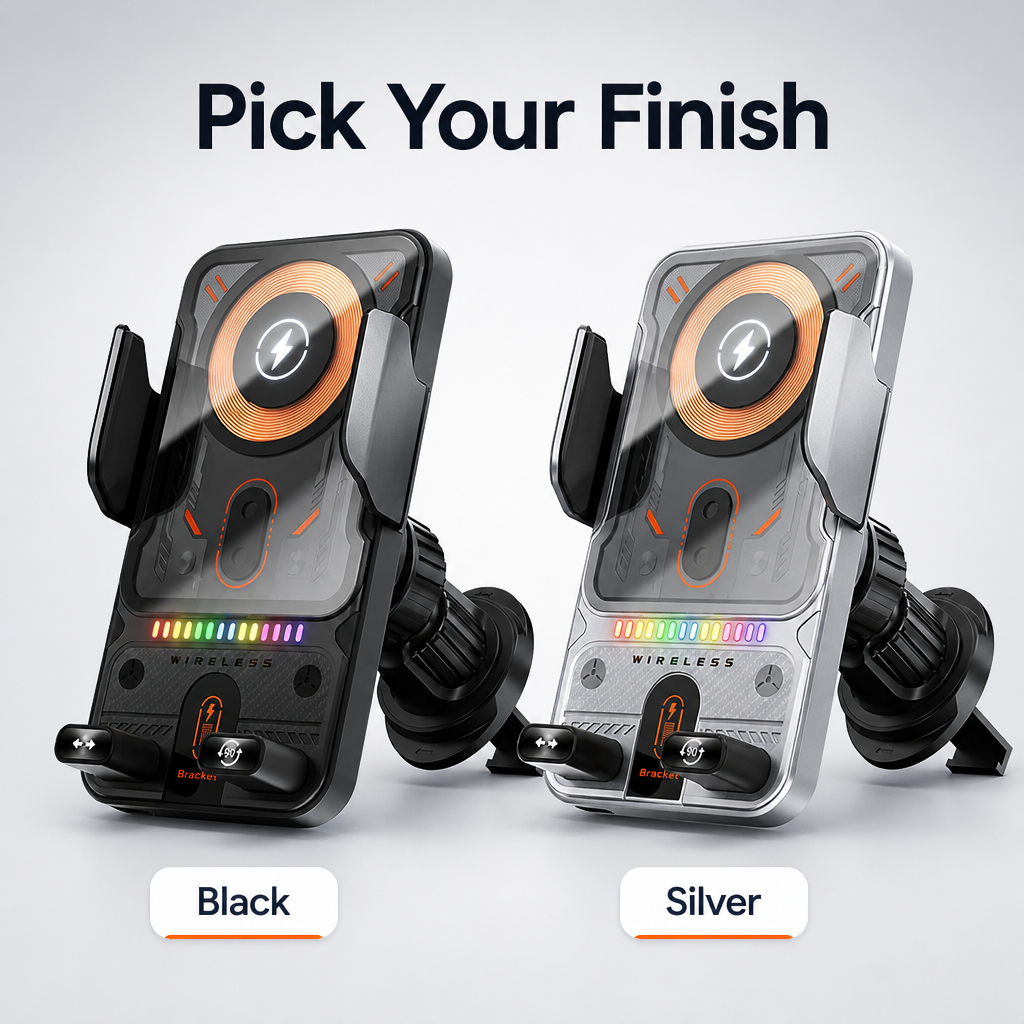 ChargeCruze™ — Grip, Charge & Drive Hands-Free with 15W Auto-Clamp Power