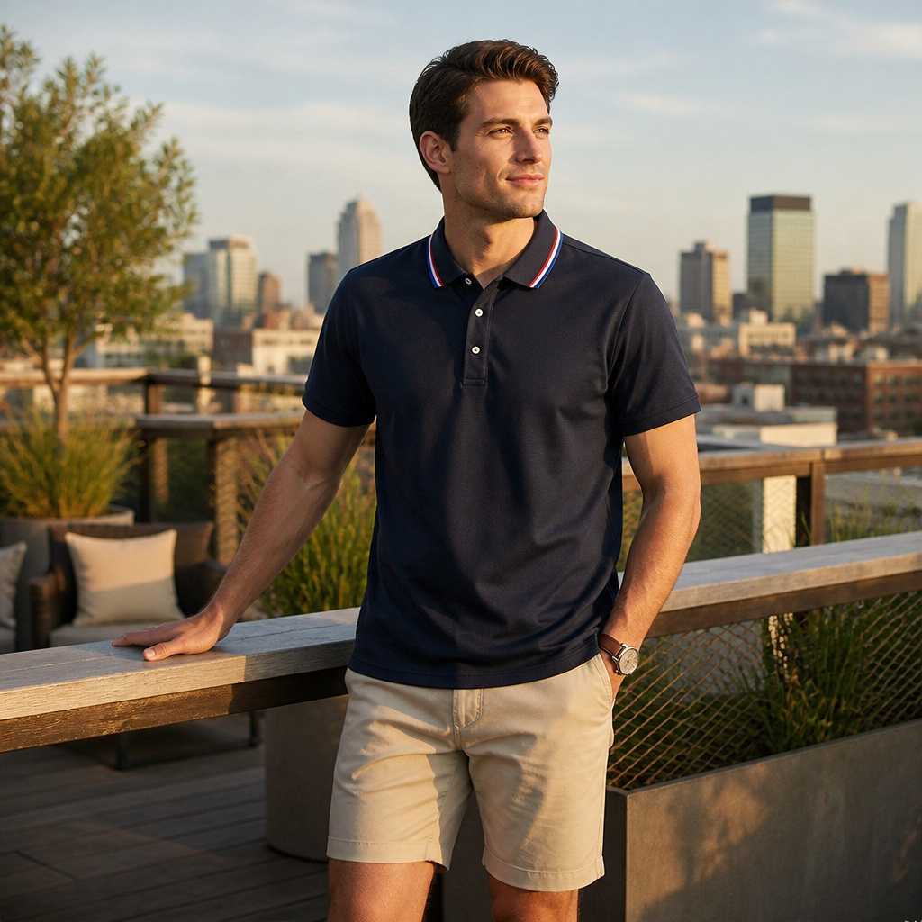 ValorCore™ – Wrinkle-Free Classic Polo Shirt Set with Signature Striped Collar