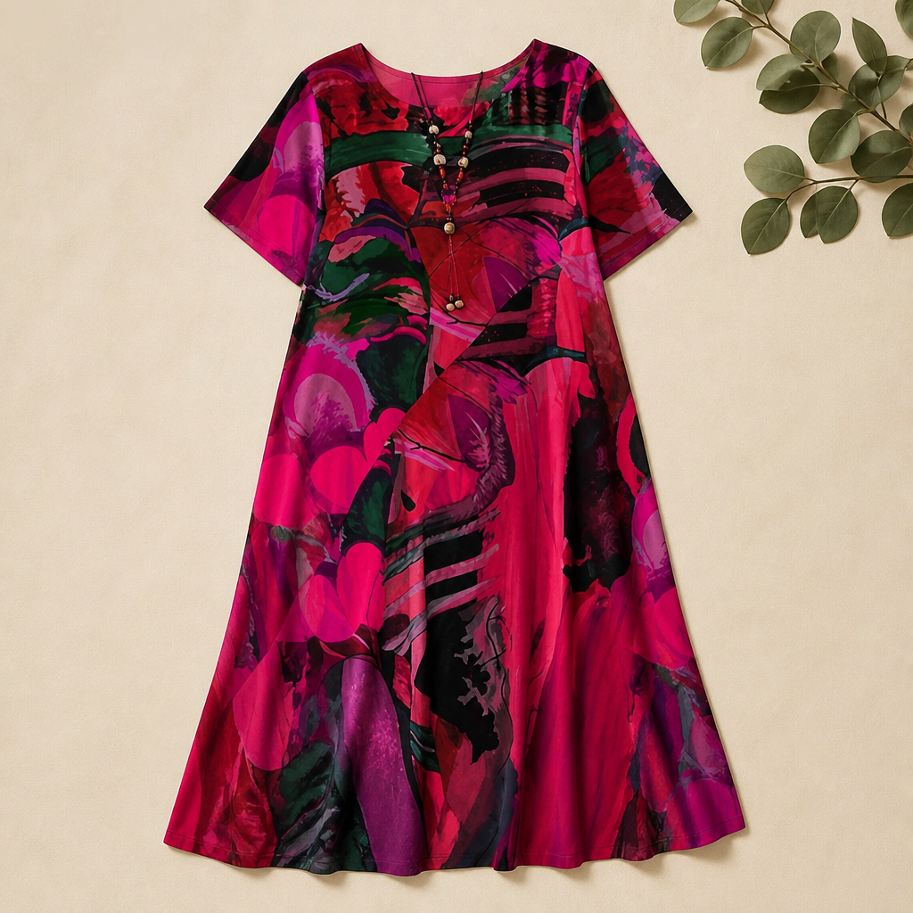 ZephyraWave™ – Flowy Bohemian Abstract Print Summer Dress