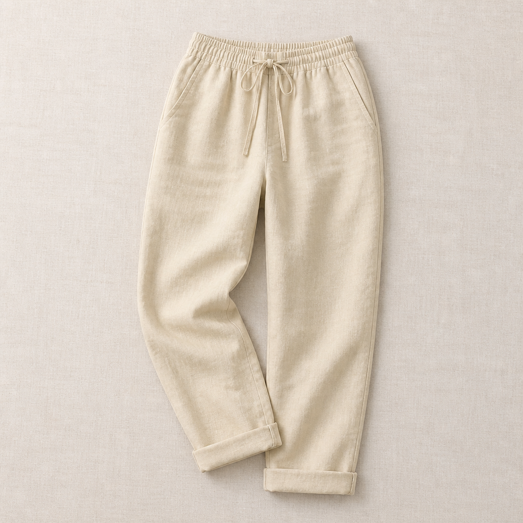 VelouraFlex™ – Breezy Cotton-Linen Drawstring Pants with Tapered Cuffed Hem