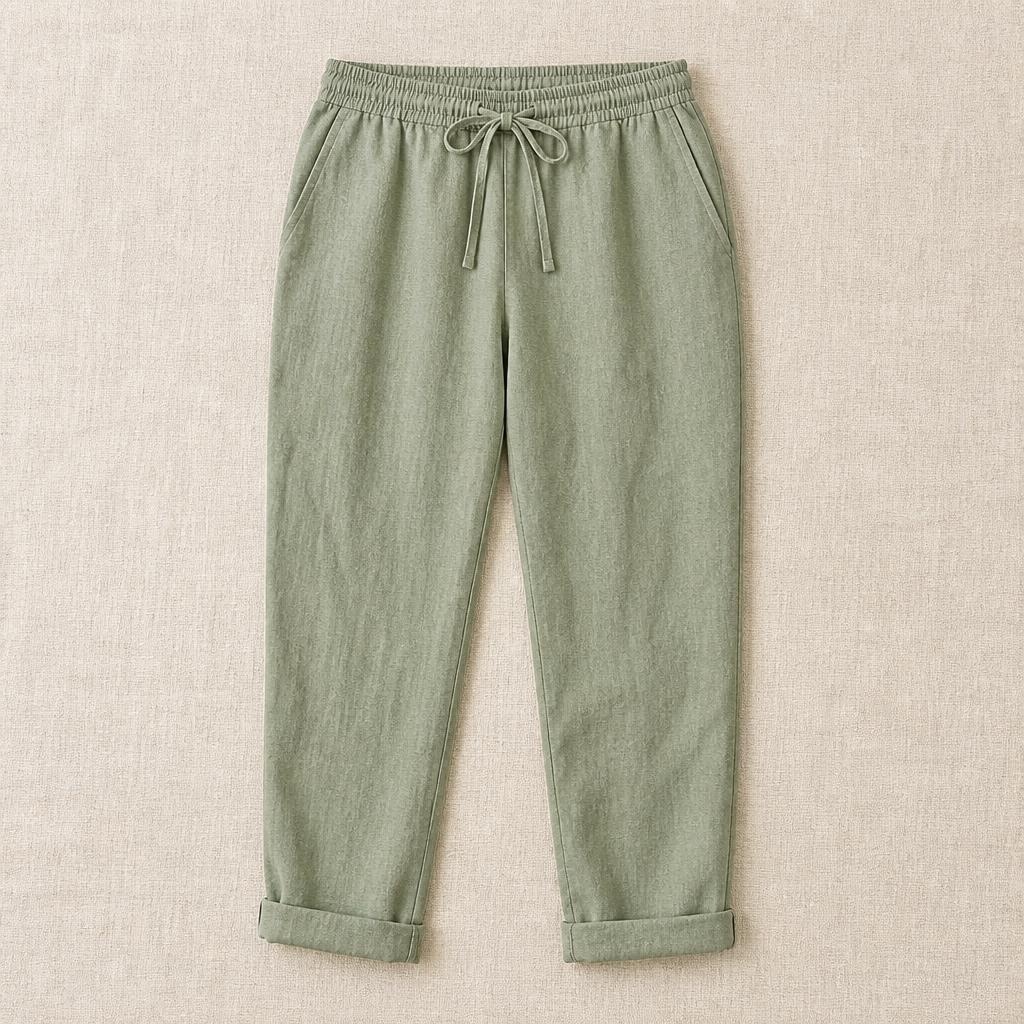 VelouraFlex™ – Breezy Cotton-Linen Drawstring Pants with Tapered Cuffed Hem
