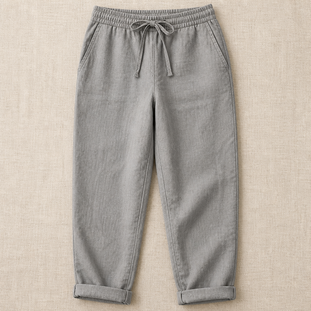 VelouraFlex™ – Breezy Cotton-Linen Drawstring Pants with Tapered Cuffed Hem