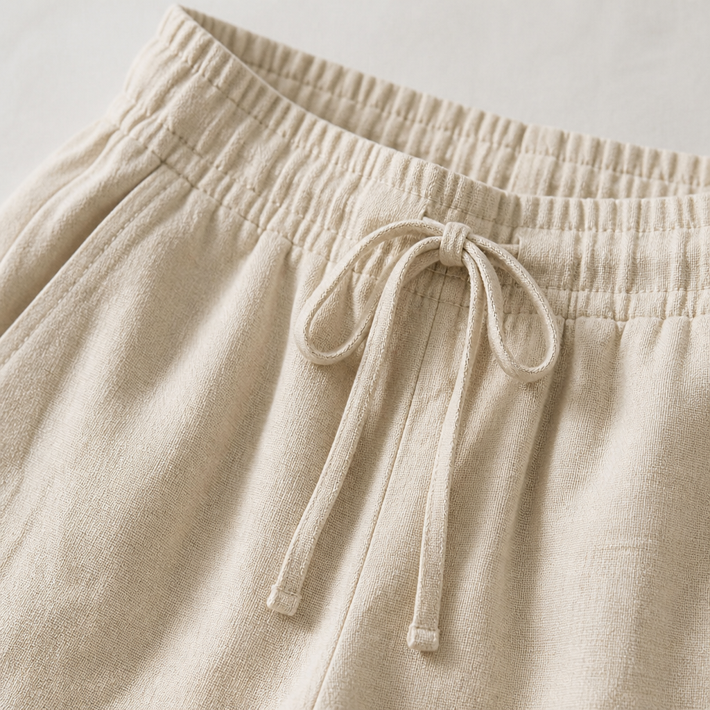 VelouraFlex™ – Breezy Cotton-Linen Drawstring Pants with Tapered Cuffed Hem