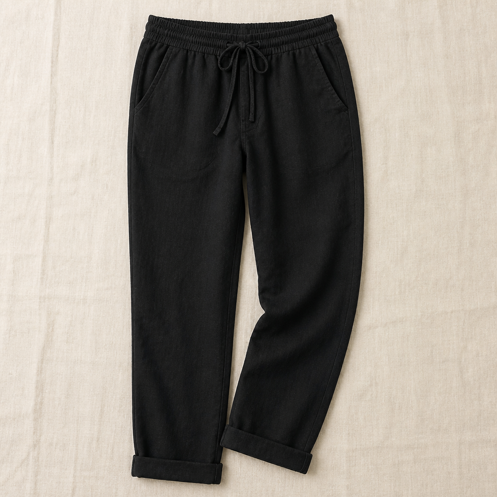 VelouraFlex™ – Breezy Cotton-Linen Drawstring Pants with Tapered Cuffed Hem