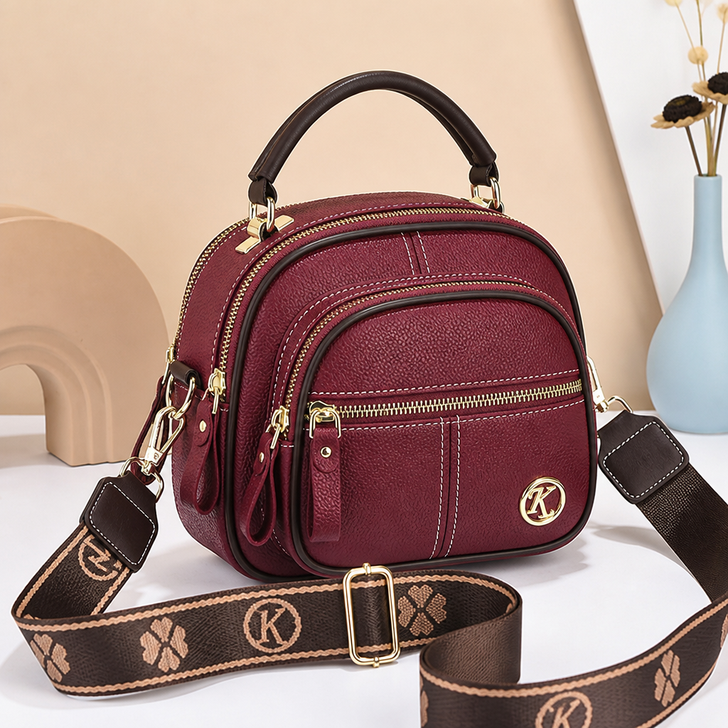 VieraBelle™ – Structured Mini Crossbody Bag with Statement Patterned Strap