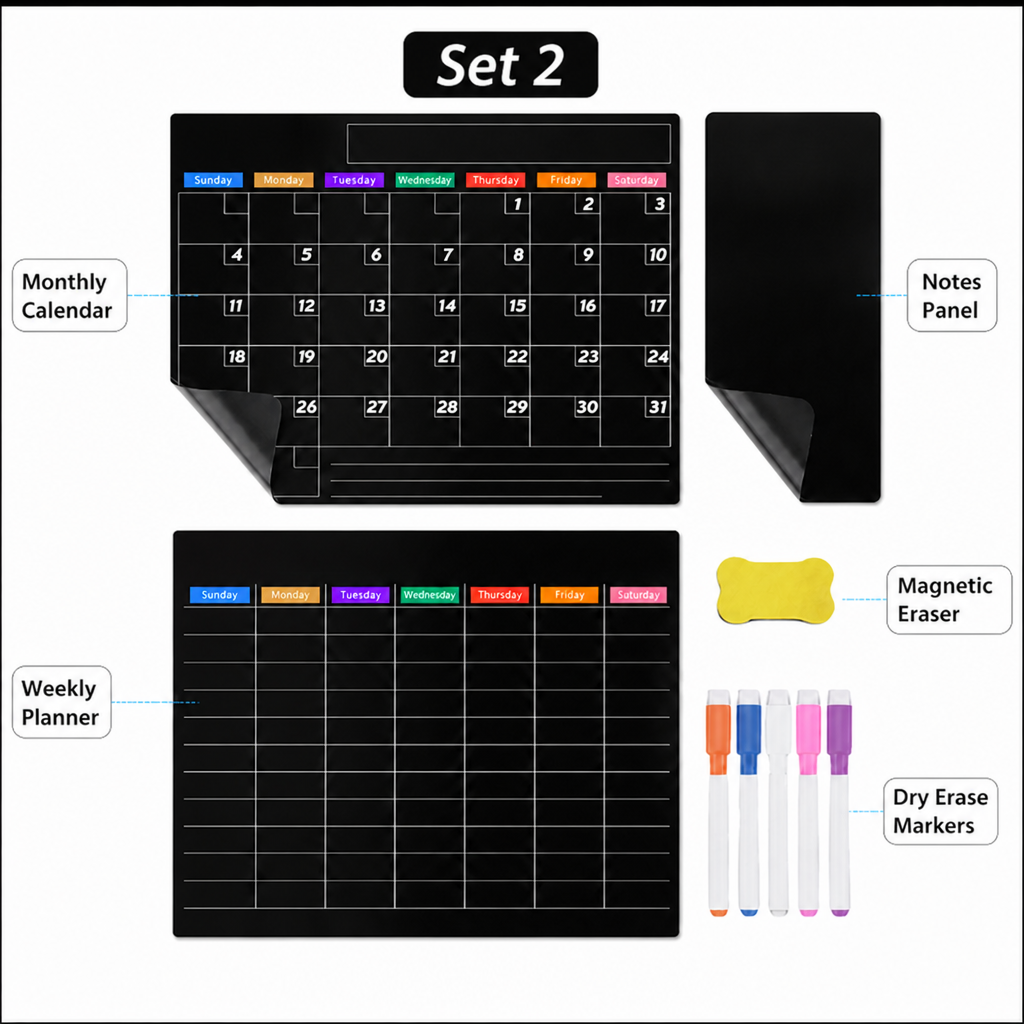 VibranceFlow™ Magnetic Calendar Set — Command Your Family’s Chaos with Colorful Clarity and Stress-Free Control