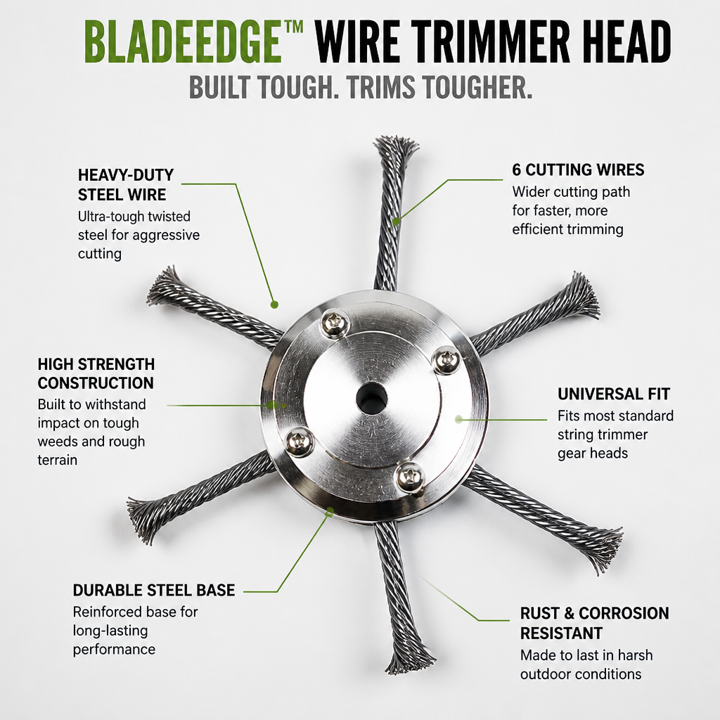BladeEdge™ Wire Trimmer Head — Dominate Tough Weeds and Reclaim Your Yard in Minutes