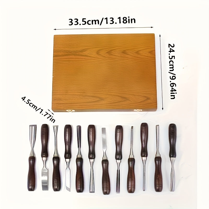 Wood Carving Tool Set – 12-Piece Precision Kit with Wooden Case