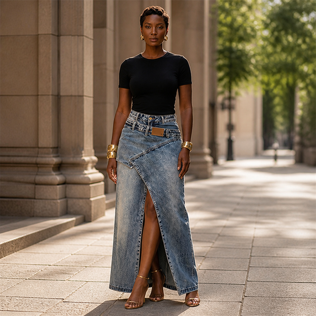 SuraDenim™ Maxi Skirt — Command Every Room with Effortless, Head-Turning Confidence