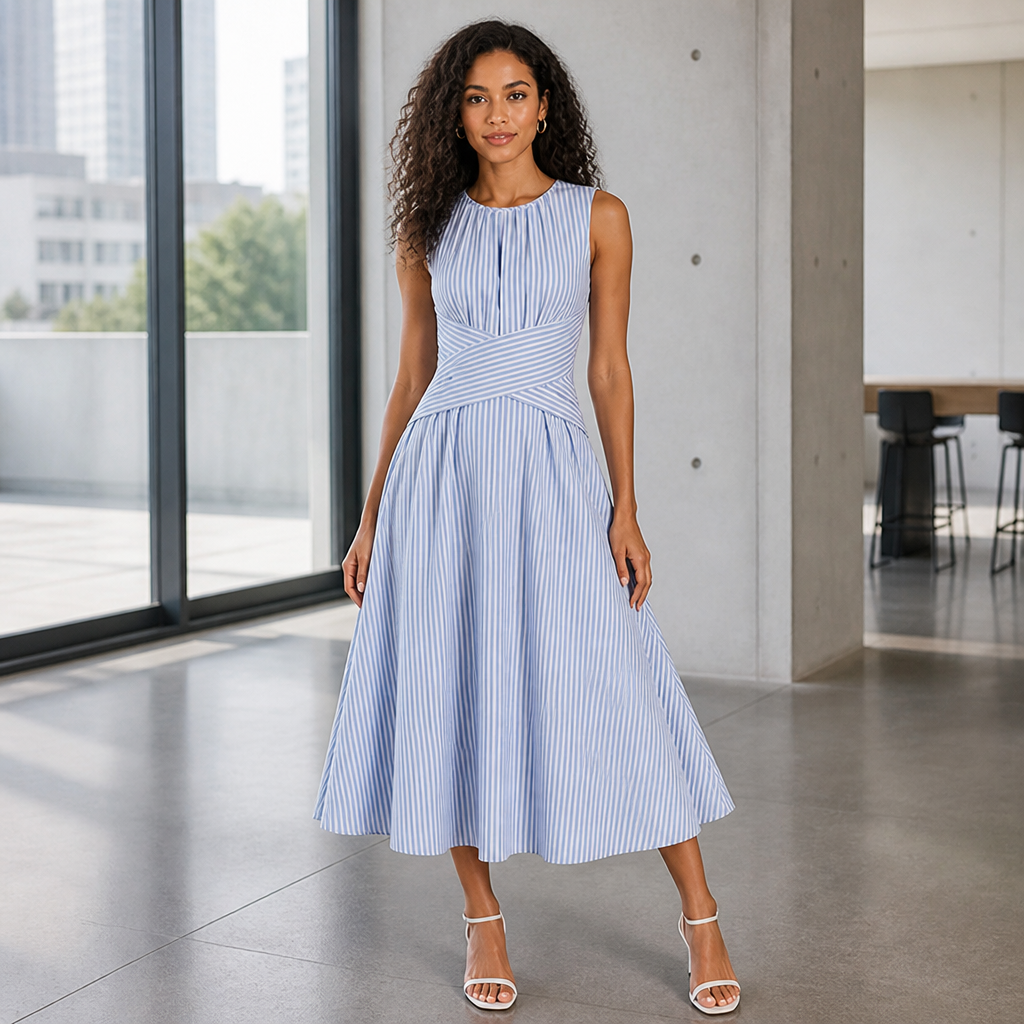 AzureLuxe™ Wrap Waist Midi Dress — Turn Heads with Effortless Cool Confidence