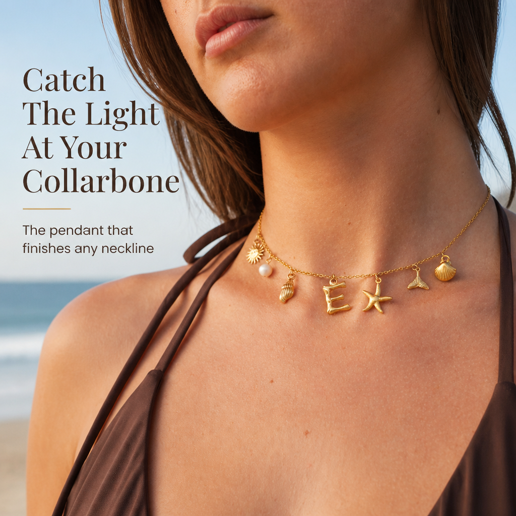 Marivaine™ – Personalized Ocean Charm Necklace with Initial & Sea Charms