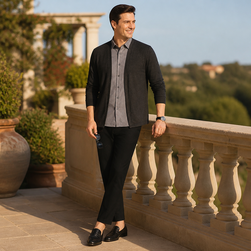 ApexForm™ – Slim-Fit 2-in-1 Knit Shirt with Layered Cardigan Look