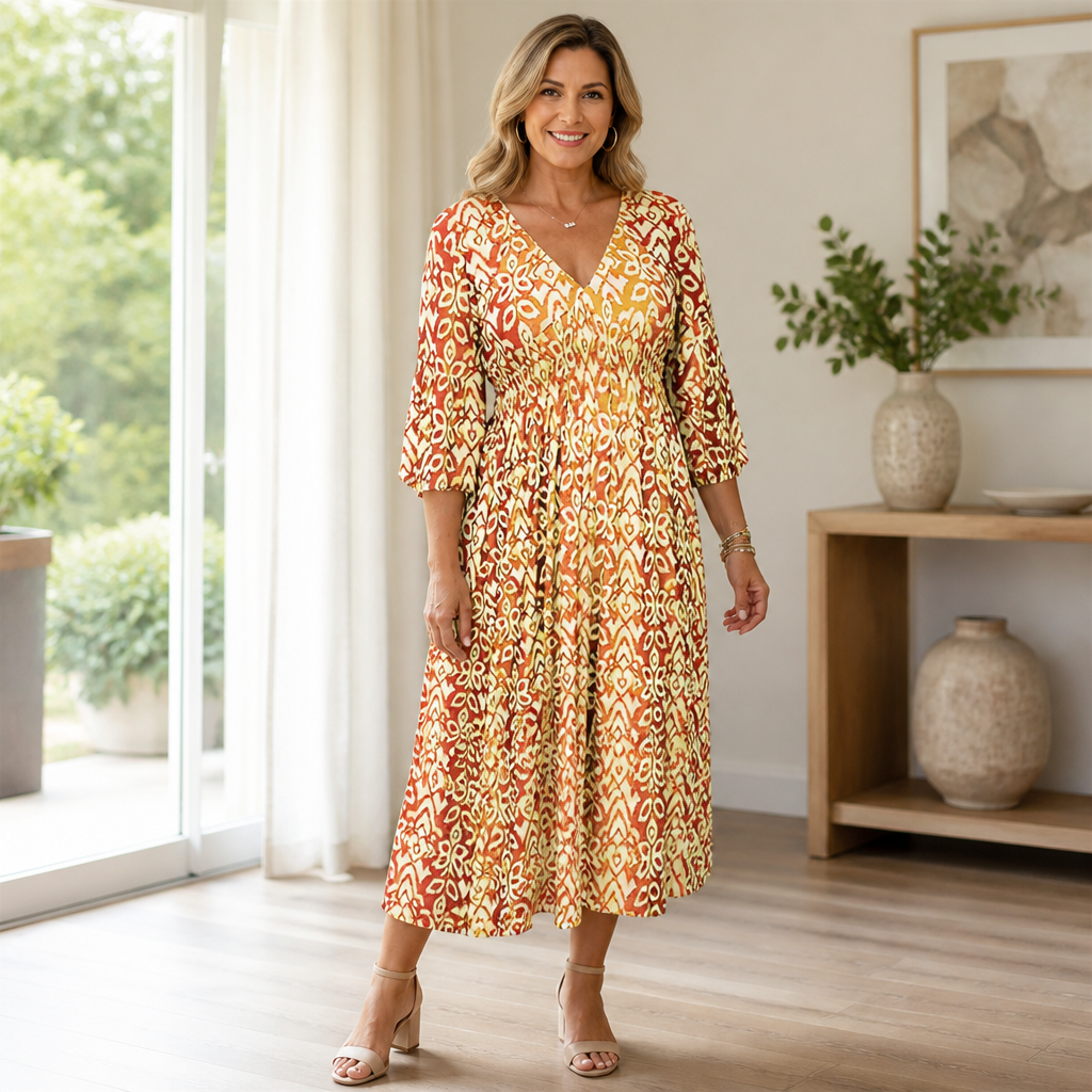 CelestialAura™ Floral V-Neck Dress — Flaunt Your Curves with Effortless Elegance and All-Day Comfort