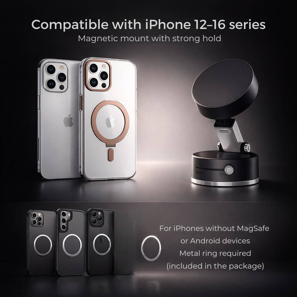 Car Phone Mount with Suction Base | Magnetic Hold | Flexible, Rotatable and Foldable | Magnevo