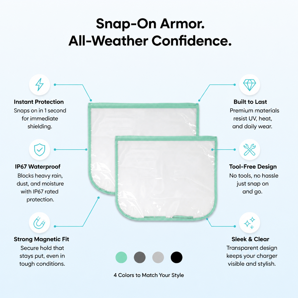 StormGuard™ — Snap-On Armor That Keeps Your EV Charger Flawless Rain or Shine
