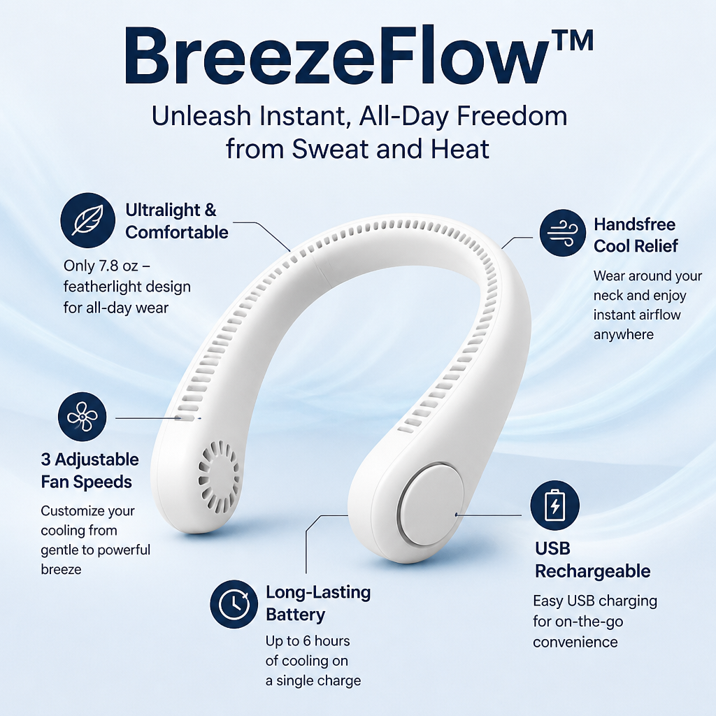 BreezeFlow™ — Unleash Instant, All-Day Freedom from Sweat and Heat