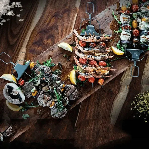 Stainless Steel BBQ Skewer | Double-Tine Design | Slide Scraper for Easy Cleaning | SpießPro