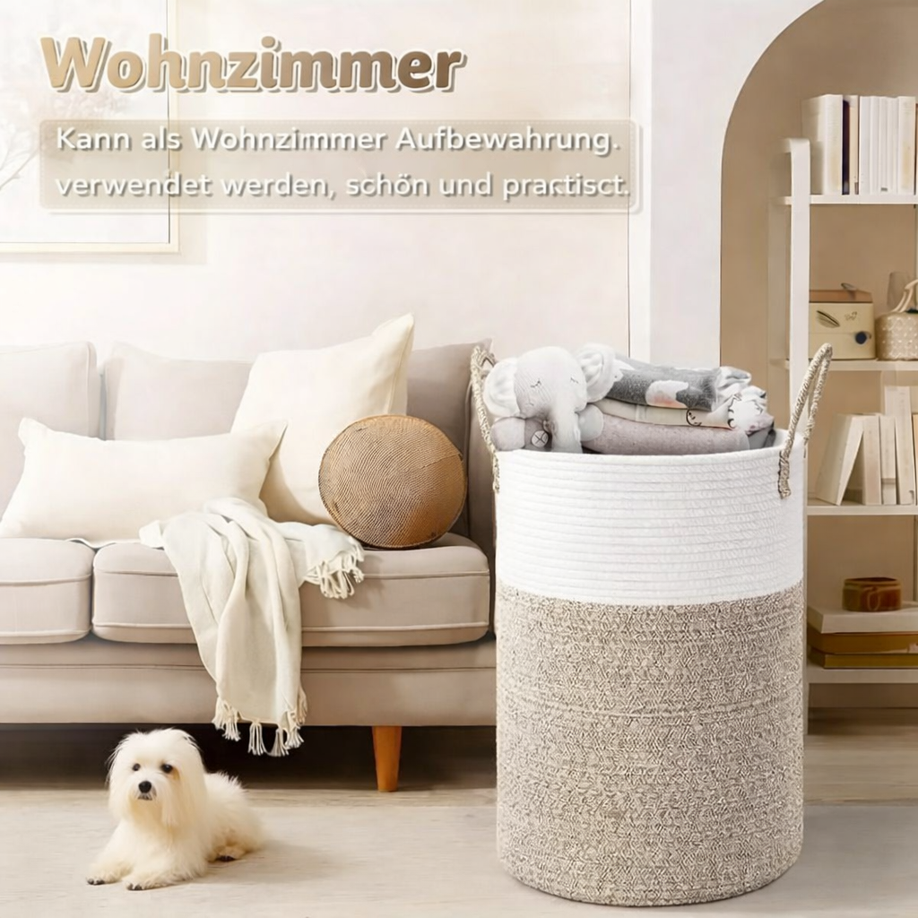 Collapsible Cotton Basket | 60L Laundry Hamper | Trendy Storage | RopeBasket