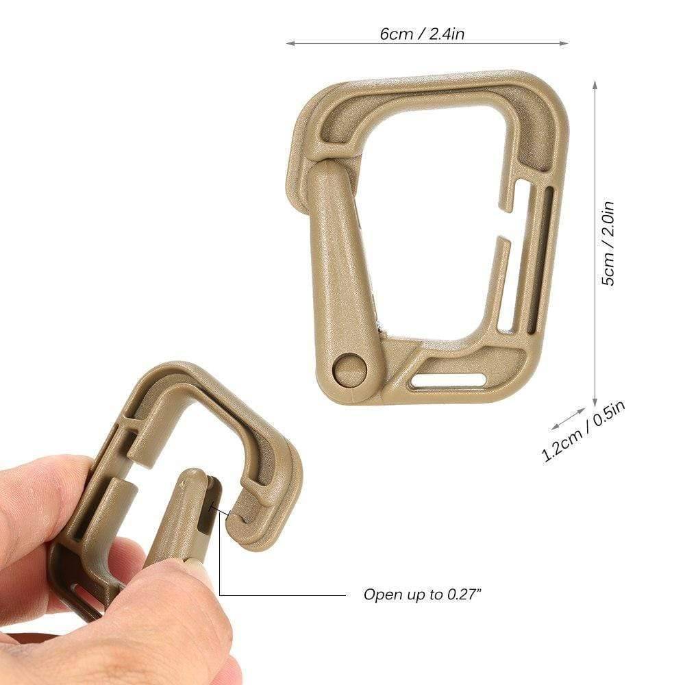 Set of 10 Locking D-Ring Clips for Molle Webbing