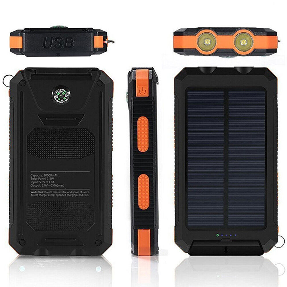 Solar Charger 10,000mAh with Dual USB Ports and LED Light