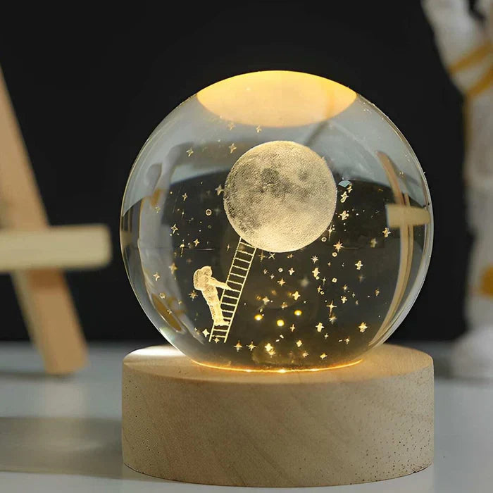 3D Carved Crystal Globe Lamp – Soft LED Night Light