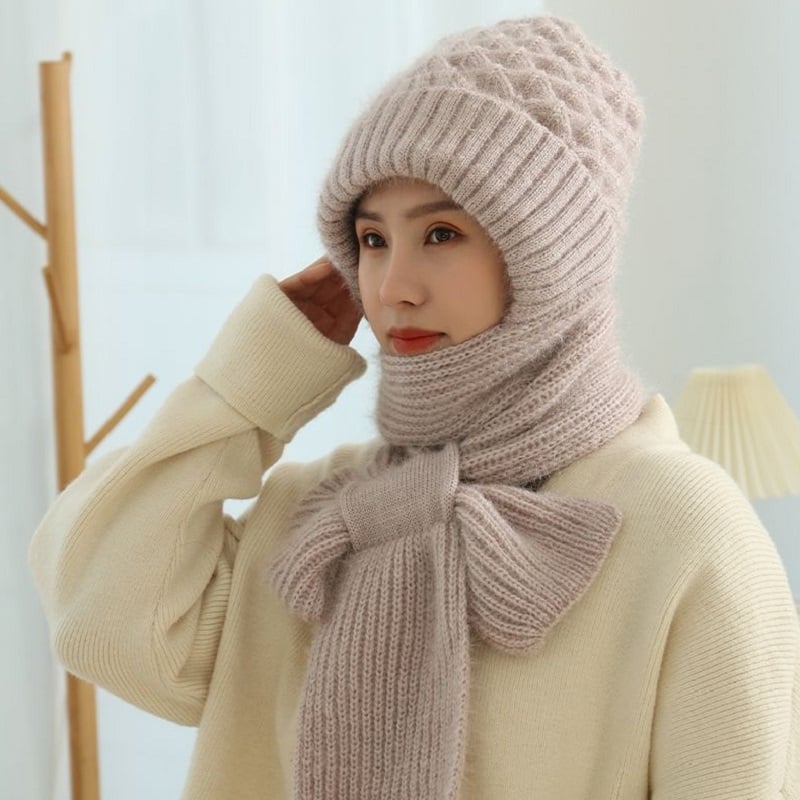 Warm Hat Scarf Set with Built-in Face and Ear Protection