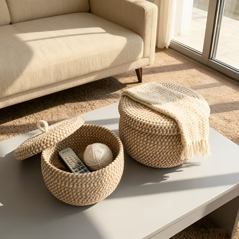 Handwoven Storage Basket | Round Woven Basket | Boho Style | CasaWeave