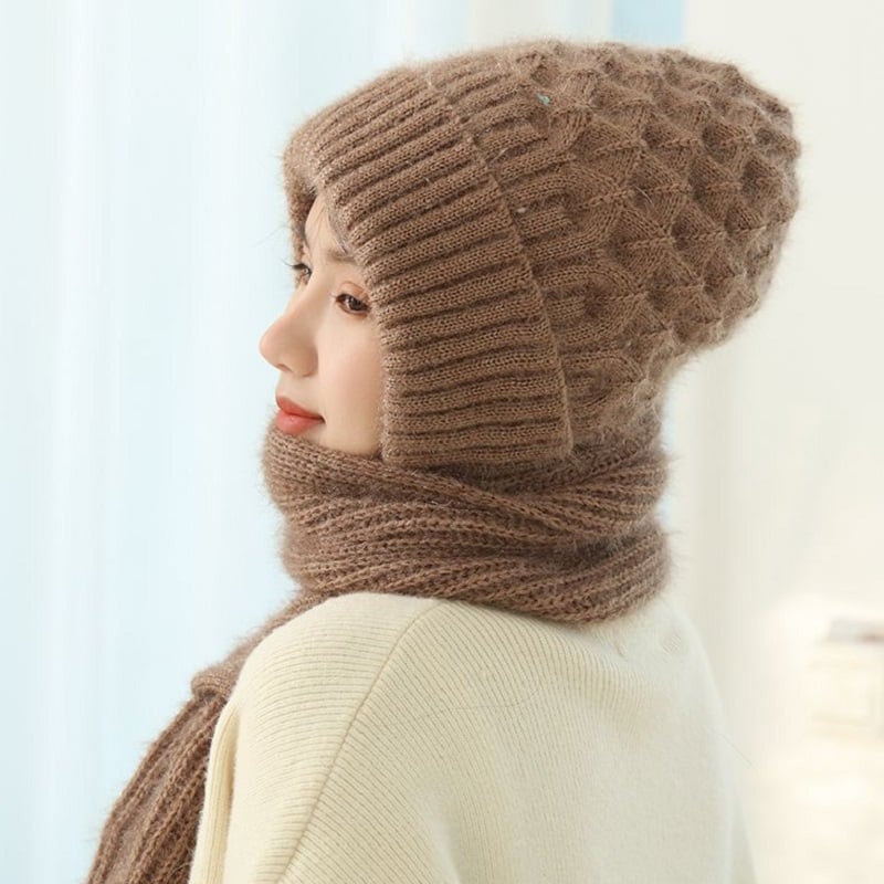 Warm Hat Scarf Set with Built-in Face and Ear Protection
