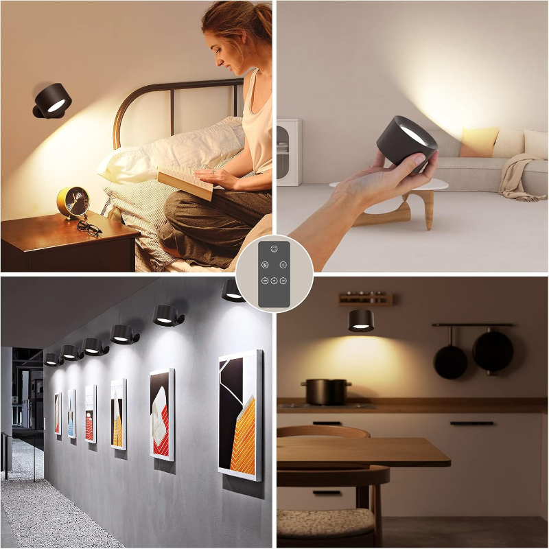 Rechargeable LED Wall Lamp with 360° Rotatable Head – Touch Sensor, Wire-Free Installation