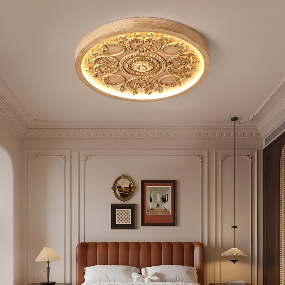 Ceiling lamp with embossed floral design – Remote dimmable control