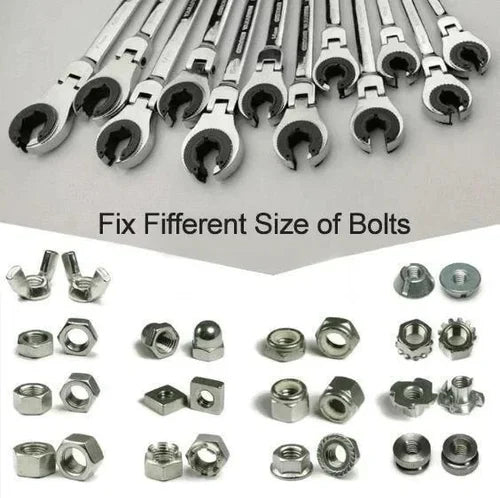 Ratchet wrench for open pipes (fixed head - flexible head 2 IN 1)