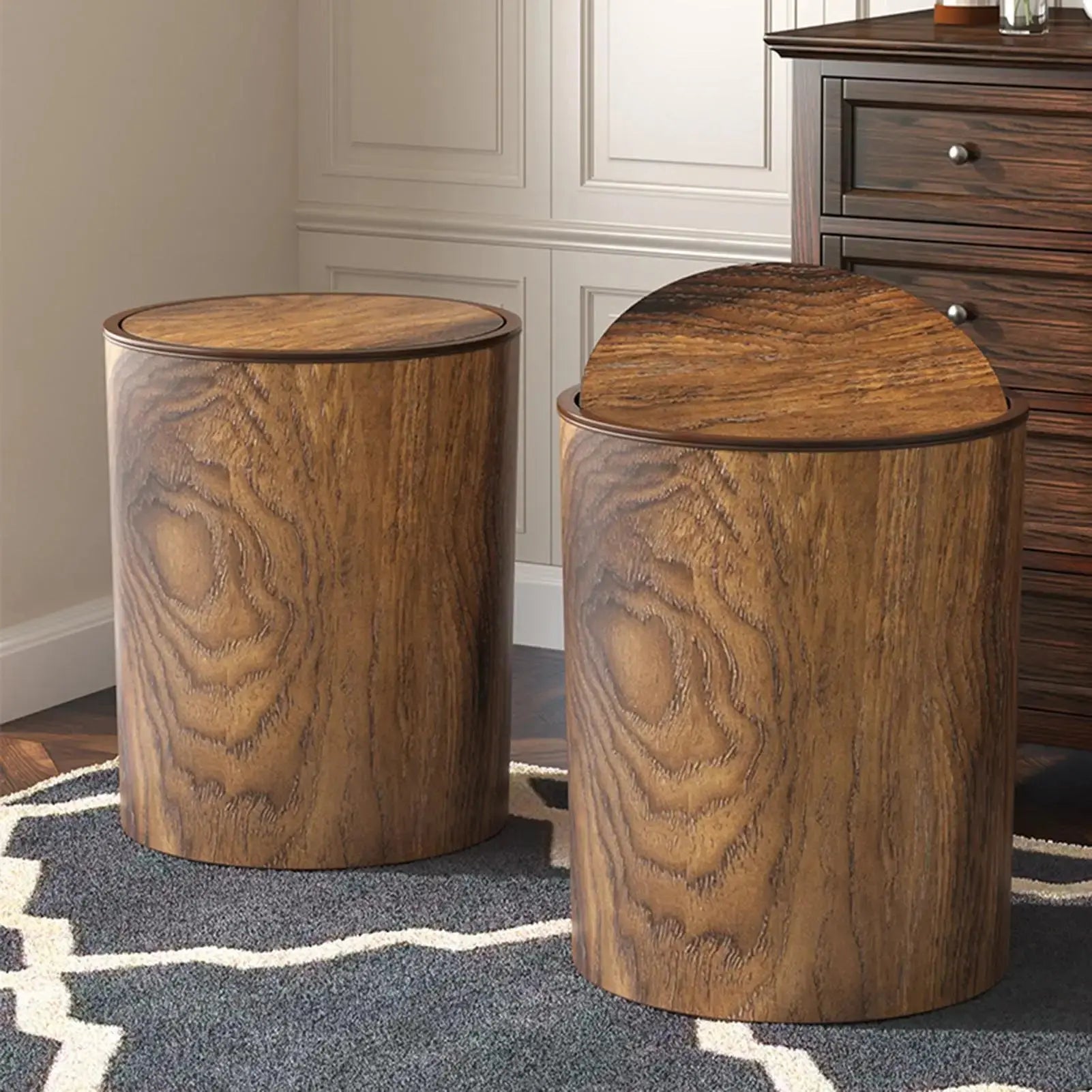 Trash Bin with Swing Lid | Wood Appearance | Silent and Clean | HyggeBin